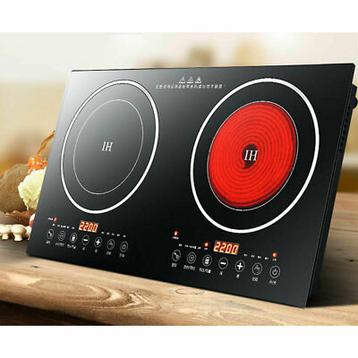 2400W 2 Burners Cooktop Stove Electric Induction/Ceramic Cooker Countertop 110V