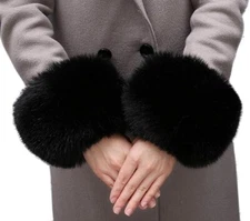 Winter Faux Fur Arm Warmers Short Furry Wrist Band Ring Cuff for Women