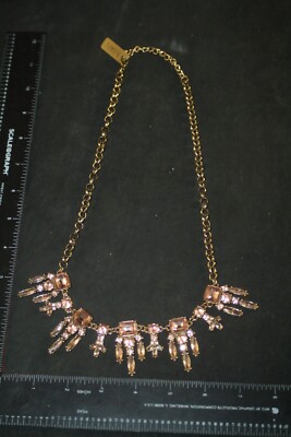 Designer IMAN Global Chic Gold Tone Pink Rhinestone Crystal Necklace Unworn Tag