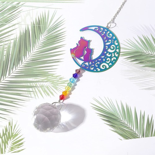 Crystal Ball Prism Suncatcher Chakra Beads Moon Cat Rainbow Maker Window Hanging - Picture 5 of 5