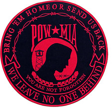 POW MIA We Leave on One behind Red round Center Back Patch for Biker Vest