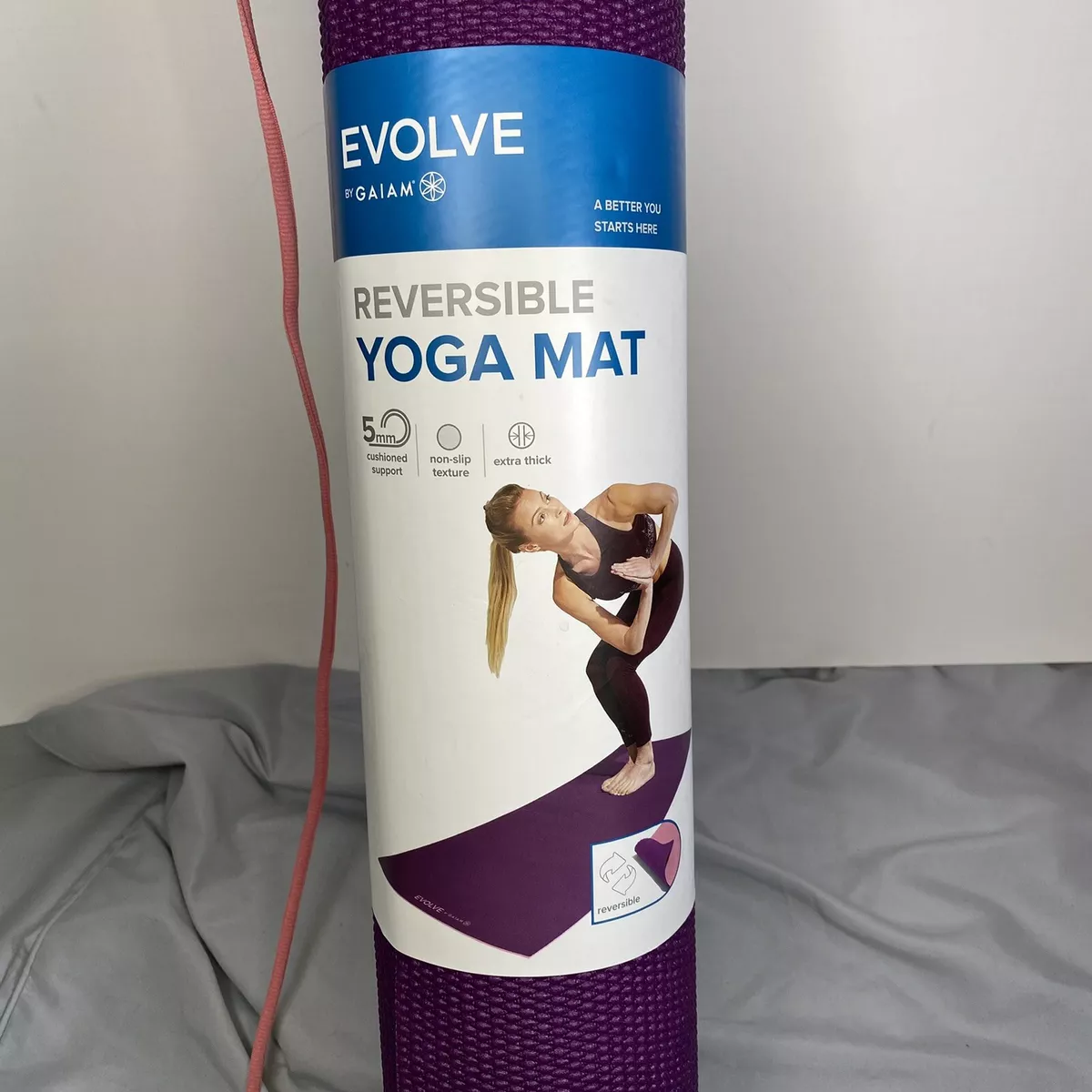 NEW Yoga Mat | NonSlip | Reversible | Evolve-Gaiam - Purple W/Strap