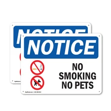 (2 Pack) No Smoking No Pets OSHA Notice Sign Decal Metal Plastic