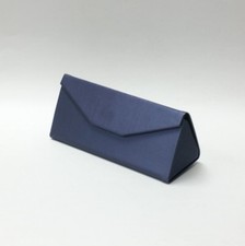Foldable Eyeglass Sunglass Case Metallic Blue Faux Leather Magnetic Closer