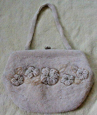 vintage beaded purse handbag seed beads 1950s rhinestone clasp evening bag