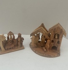 Vintage Olivart Hand Carved Nativity Set Olive Wood, Israel 2pc  Bethlehem