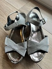Stuart Weitzman Crosspath Pewter Glitter Platform Sandals