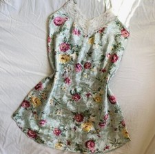 Vintage Kathryn Floral Jacquard Shiny Satin Slip Dress Chemise Lingerie Size S
