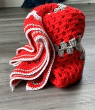 Handmade Crochet Knit Blanket Red Nursery Granny Throw 44x45