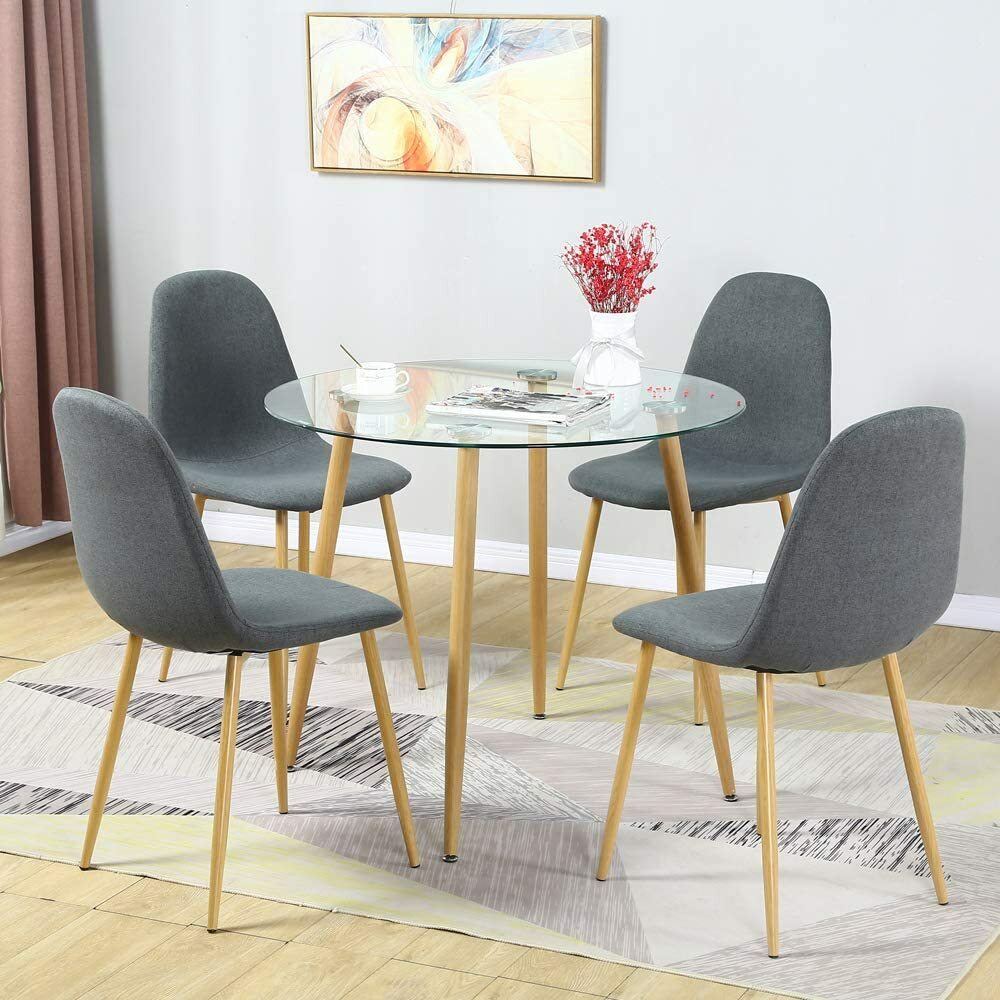 5 Pieces Dining Table Chairs Sets Round Rectangle Dining Tables 4 Kitchen  Chairs | eBay
