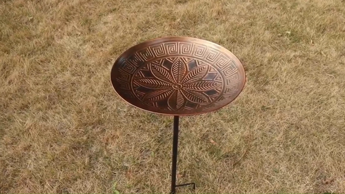 Vintage Iron Antique-Style Stake-Mounted Bird Bath for Garden - 26"H x 14.56"W R - Video 1 of 1