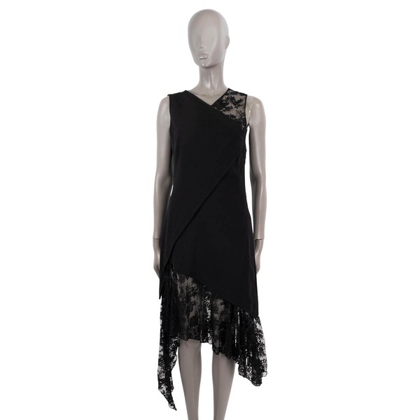 70995 authentisches GIVENCHY schwarzes 2018 asymmetrisches Midikleid Spitze & Wolle 38 S