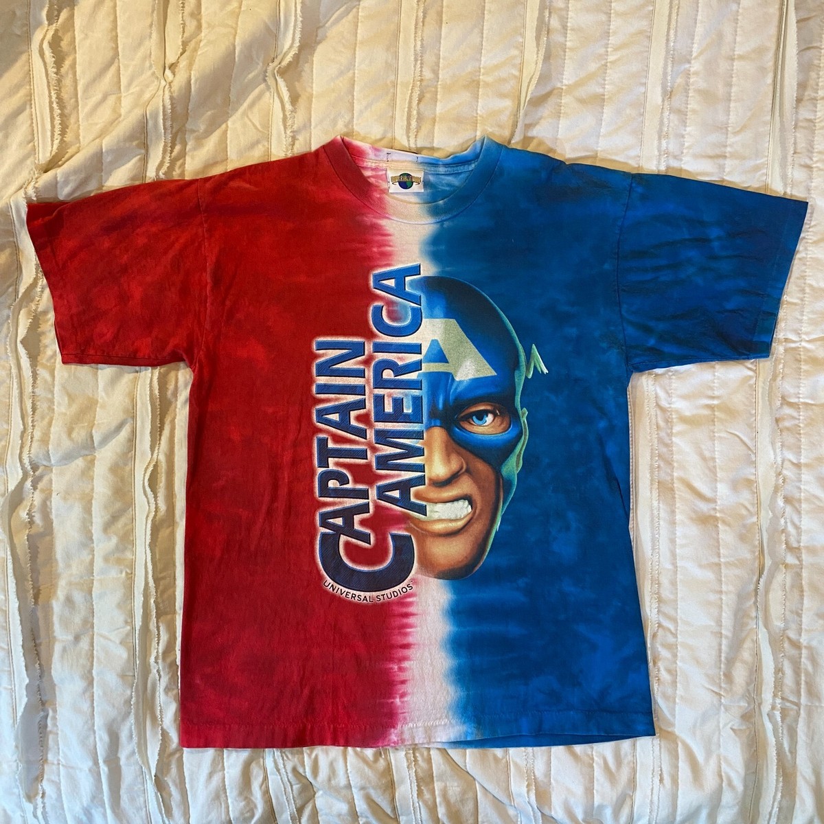 Vtg Captain America Shirt Mens L Red White Blue Tie Dye Single