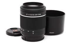 Very Clean Sony DT 55-200mm f4-5.6 SAM Lens A Mount with Hood 45087