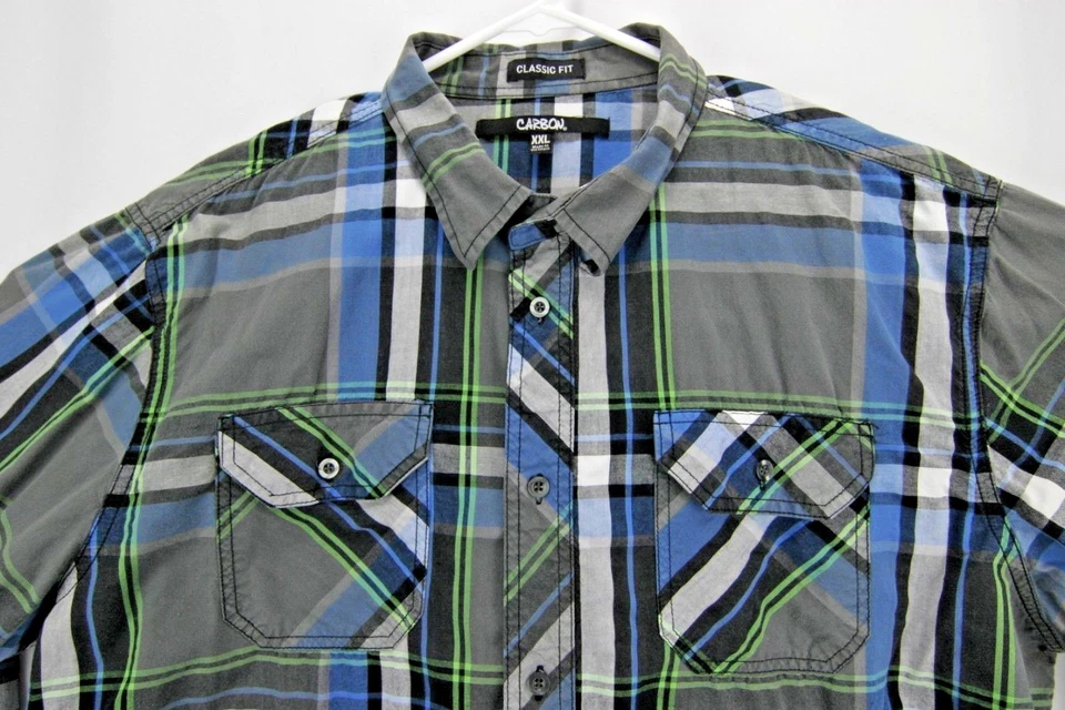 Карбоновая мужская рубашка размер XXL с длинным рукавом серый/черный/синий/зеленый клетчатый классический крой - Изображение 2 из 4