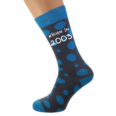 Socken Jahrgang 2003 21. Geburtstag blaue Punkte UK 5-12