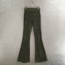 Aerie Pants Womens XS Long Elastic Waist High Rise Stretch Flare Corduroy Green