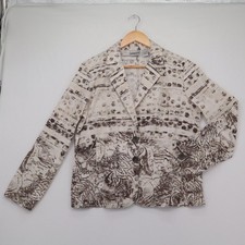 Chicos Womens Size 1 US M Brown White Abstract Botanical Cotton Button Jacket