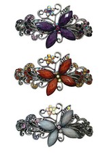 Set of 2 Butterfly Barrettes Beads  Crystals Hair Clips for Women U86800-0053-2