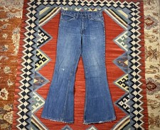 Vintage 70 s Levi s 684 Orange Tab Bellbottom Flare Faded Denim Jeans Size 32x32