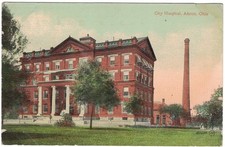 Postcard OH Akron Ohio City Hospital Smokestack Historic Vintage