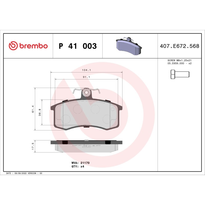 BREMBO P 41 003 Brake Pads Set Front for Kalina Samara Granta Priora 110 112 111