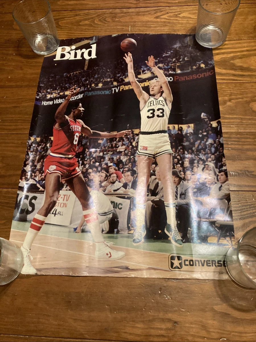 Affiche Vintage Originale Larry Bird - Boston Celtics - Signature Malone - Format 34 X 23 Pouces - État Good