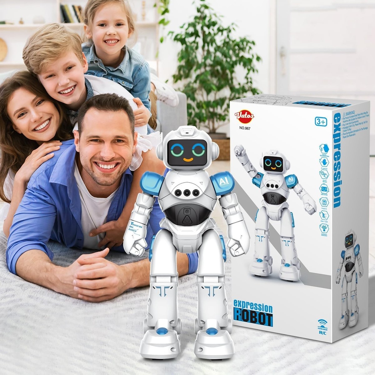 Rechargeable Emo Robot Toy with Voice & Touch - Perfect Birthday