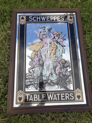 Jugendstil Vintage Schweppes Tisch Wasserspiegel Holzrahmen extra groß