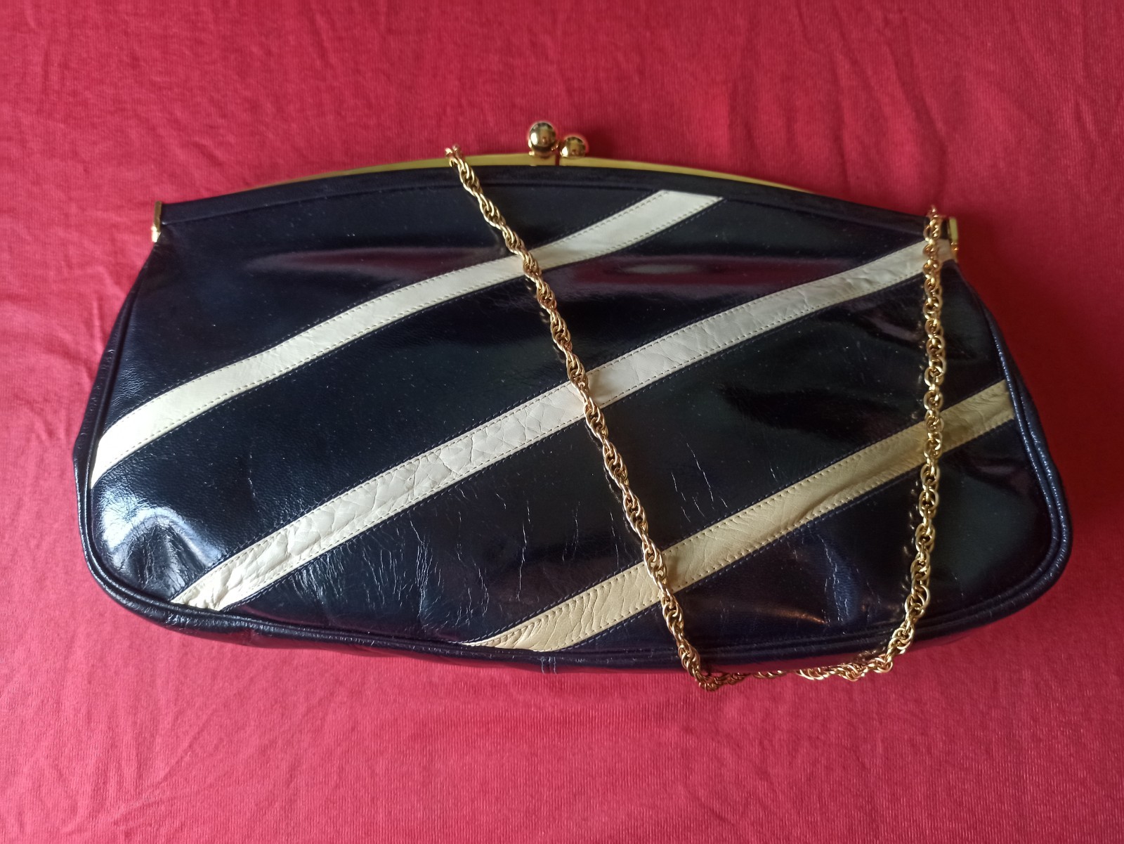 BORSA DONNA MARZORATI MILANO MADE IN ITALY VINTAGE 70 ECO PELLE TRACOLLA CATENA