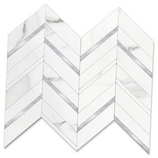 -Sheet Herringbone Tile Peel and Stick Backsplash, 10 White Marble Mixed Silver