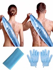 35-inch Exfoliating Back Scrubber and 1 Pair of Bath Gloves 35-inch, Blue