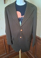 True Vtg 1960s/70s MCM Posner's Green/Brown Houndstooth Mod Academia Sport Coat