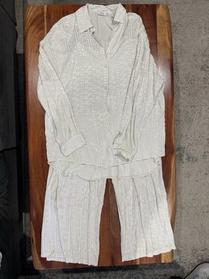 ROSAN&co. Ivory Jacquard 2 Piece Outfit Set Shirt & Pants TG.U C23333