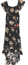 Retro M Boho Black Lace Off The Shoulder Hi-Low Dress Floral Belted Fairy