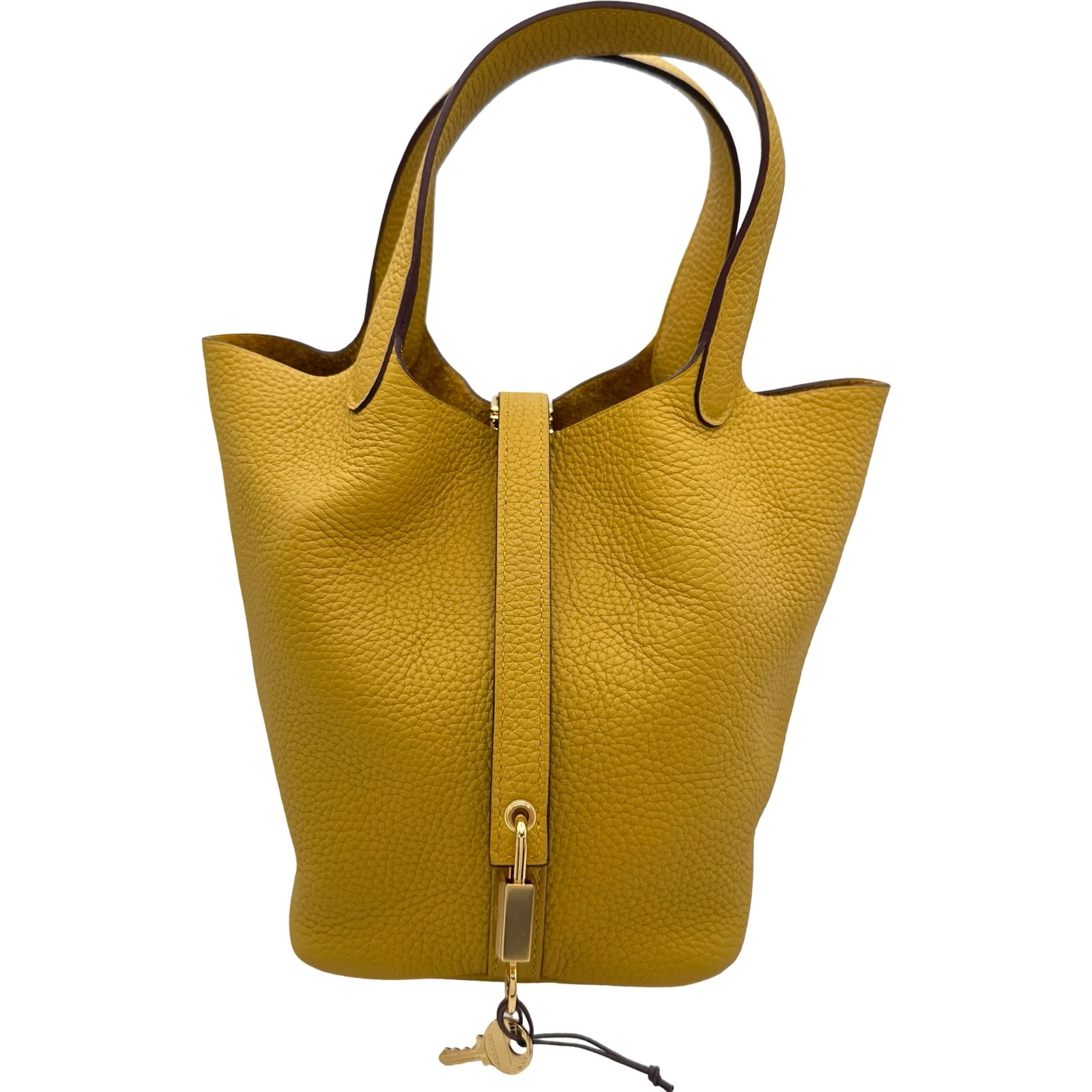 HERMES Picotin Lock PM Yellow Taurillon Leather Handbag #OKB4829