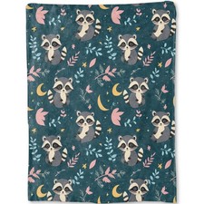 Raccoon Cute Woodland Animal Dark Fleece Throw Blanket 50x60 Inch Home Decor