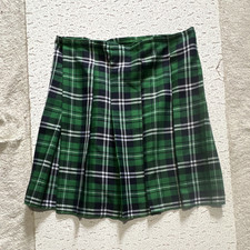 Girls School Uniform Skirt Green Plaid Pleated Zip Polyester Size M