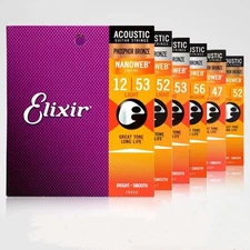 6pcs Elixir Strings Phosphor Acoustic Electric Guitar Strings 16052 (12-53) US