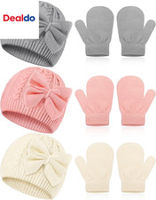 3 Set Toddler Hat Glove Set, Kids Winter Hats Warm Knitted Beanie Mittens Gloves