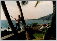 Vtg Color Snapshot Two Men Relaxing In Hammock 1990s