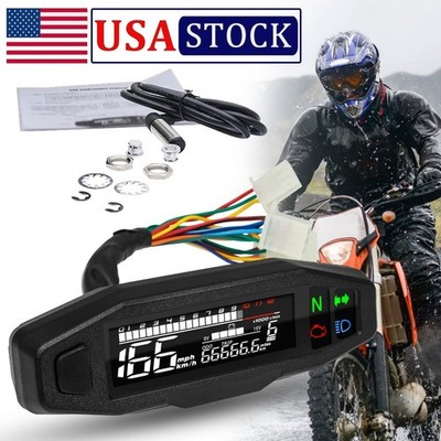 Universal Digital LCD Speedometer Tachometer Fuel Gauge for Motorcycle 12V Black