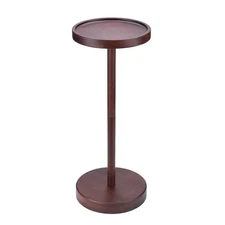 Solid Acacia Wood Pedestal End Table - Small Round Martini Table