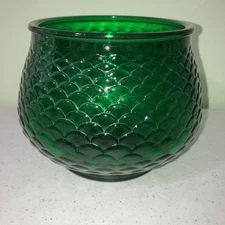 Vtg E.O. Brody Co Emerald Green Wide Rim Vase Fish Scale Bowl Planter G101 4.75 