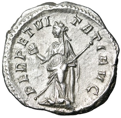 Severus Alexander AR Denarius ''Perpetuitas, Column'' Rome Extremely Fine