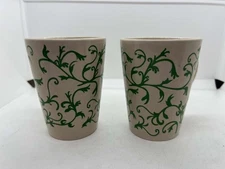 California Pantry Coffee Mug Set Tan & Green Scroll Vine (2 Cups) Tea Hot Cocoa