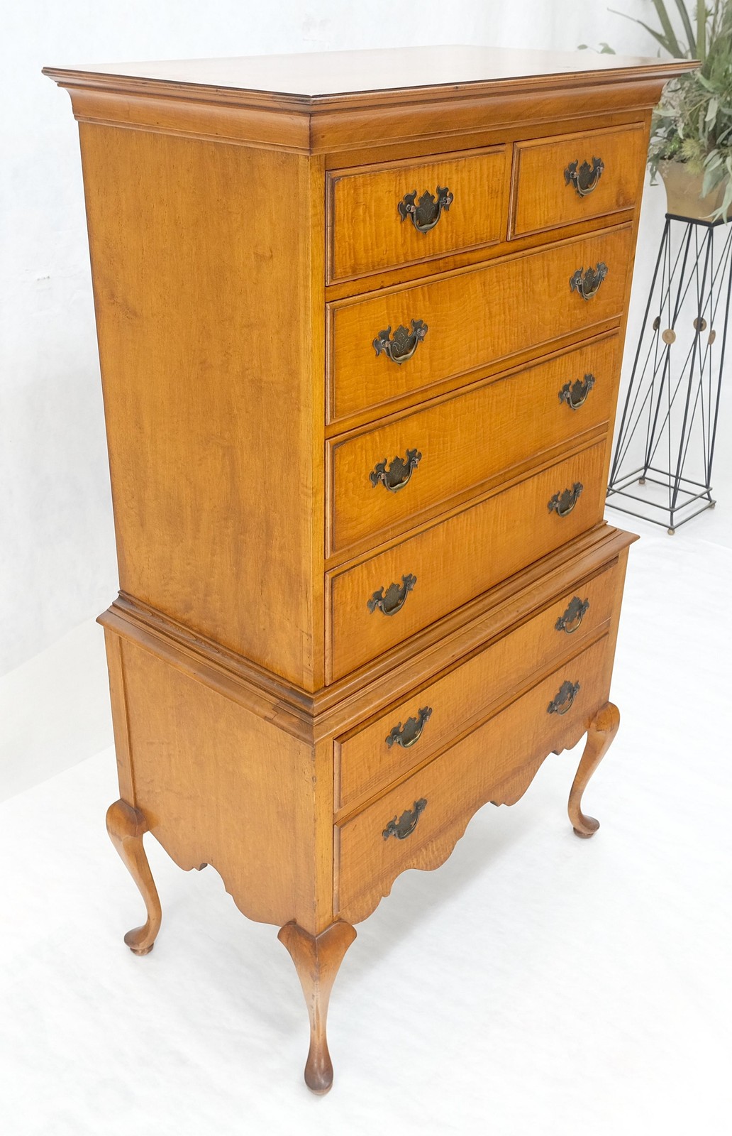 Queen Ann Tiger Maple 7 Drawers High Boy Dresser Solid Oak Dovetail Drawers NICE