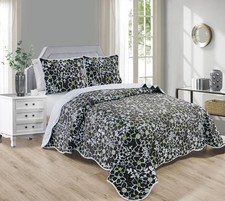 3-Piece Queen Size Wave Edged Oversized Quilt Set 100 inch X 106 inch All Sea...