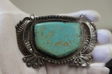Vintage Native American Large Turquoise Sterling Belt Buckle 124.82 Grams