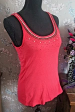 H&M LOGG Coral Strappy Embellished Vest Top Wooden Beads Raw Sequin Edge Size XS